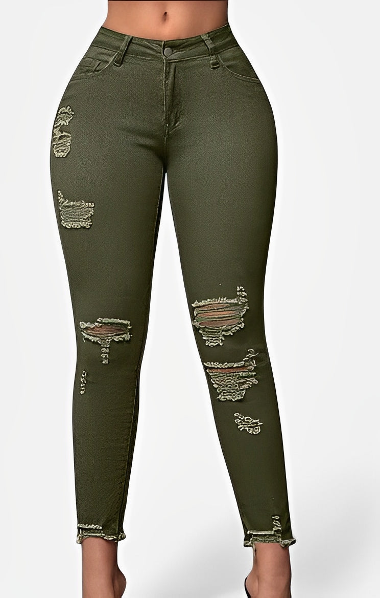 MORON — Women's Distressed Straight-Leg Denim Jeans