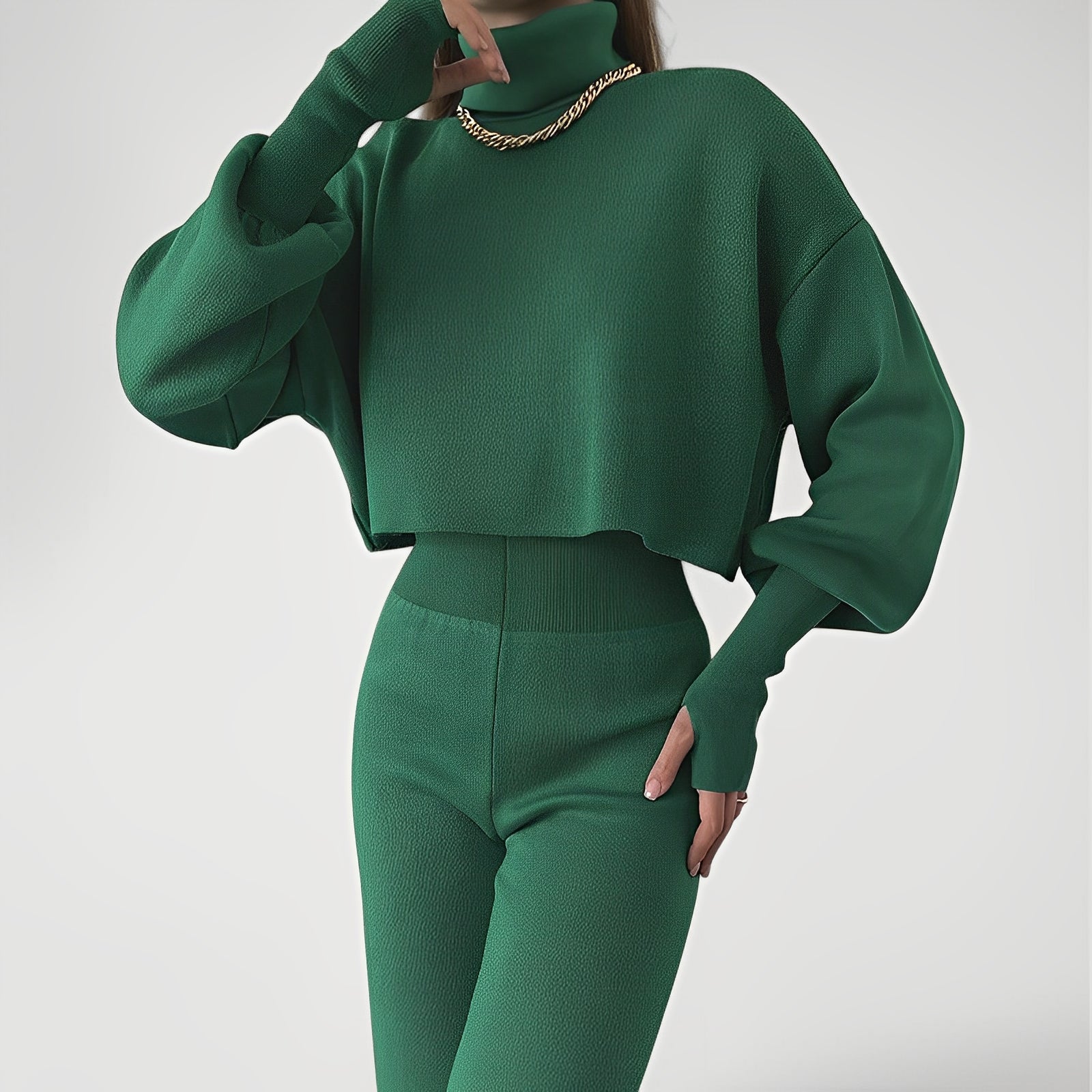LYRINN — Women's Turtleneck Knit Set with Wide-Leg Pants