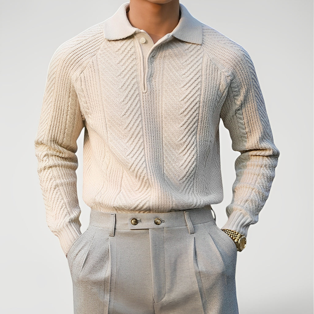 CELORA — Men's Textured Knit Polo Sweater Pullover