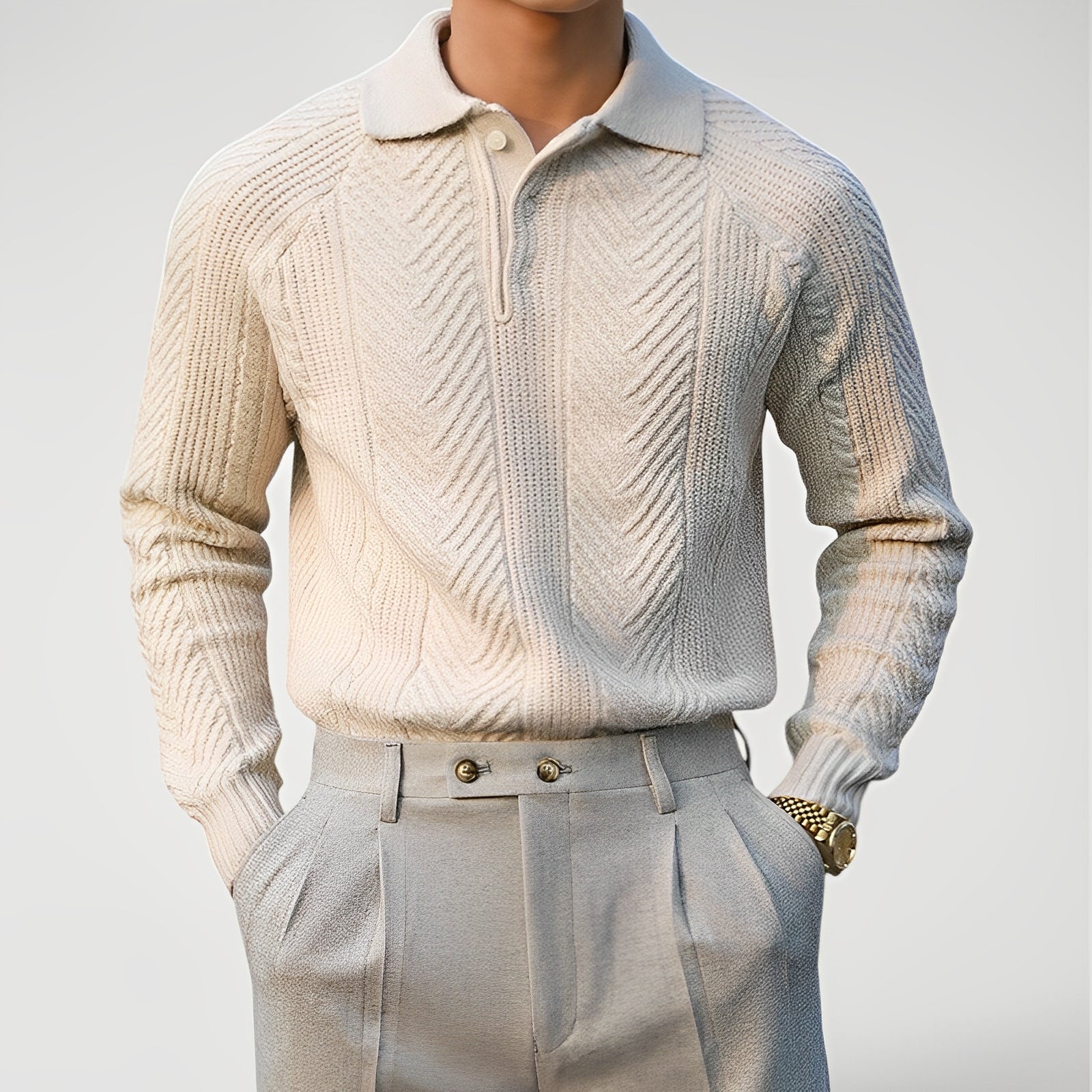 CELORA — Men's Textured Knit Polo Sweater Pullover