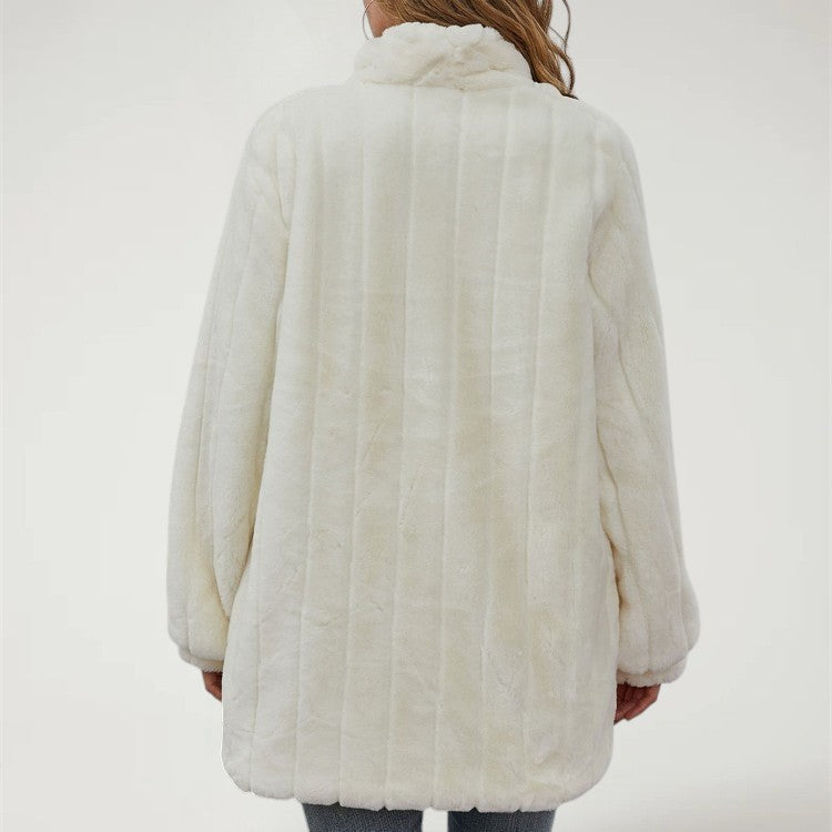 VALAN — Women's Floral Faux Fur Coat in Oversized Fit
