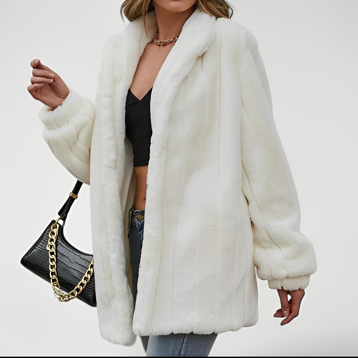 VALAN — Women's Floral Faux Fur Coat in Oversized Fit