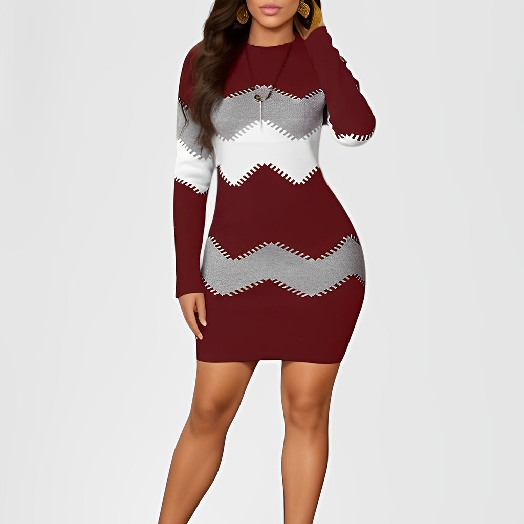 RENEN — Long Sleeve Knit Sweater Dress with Cutout Detail