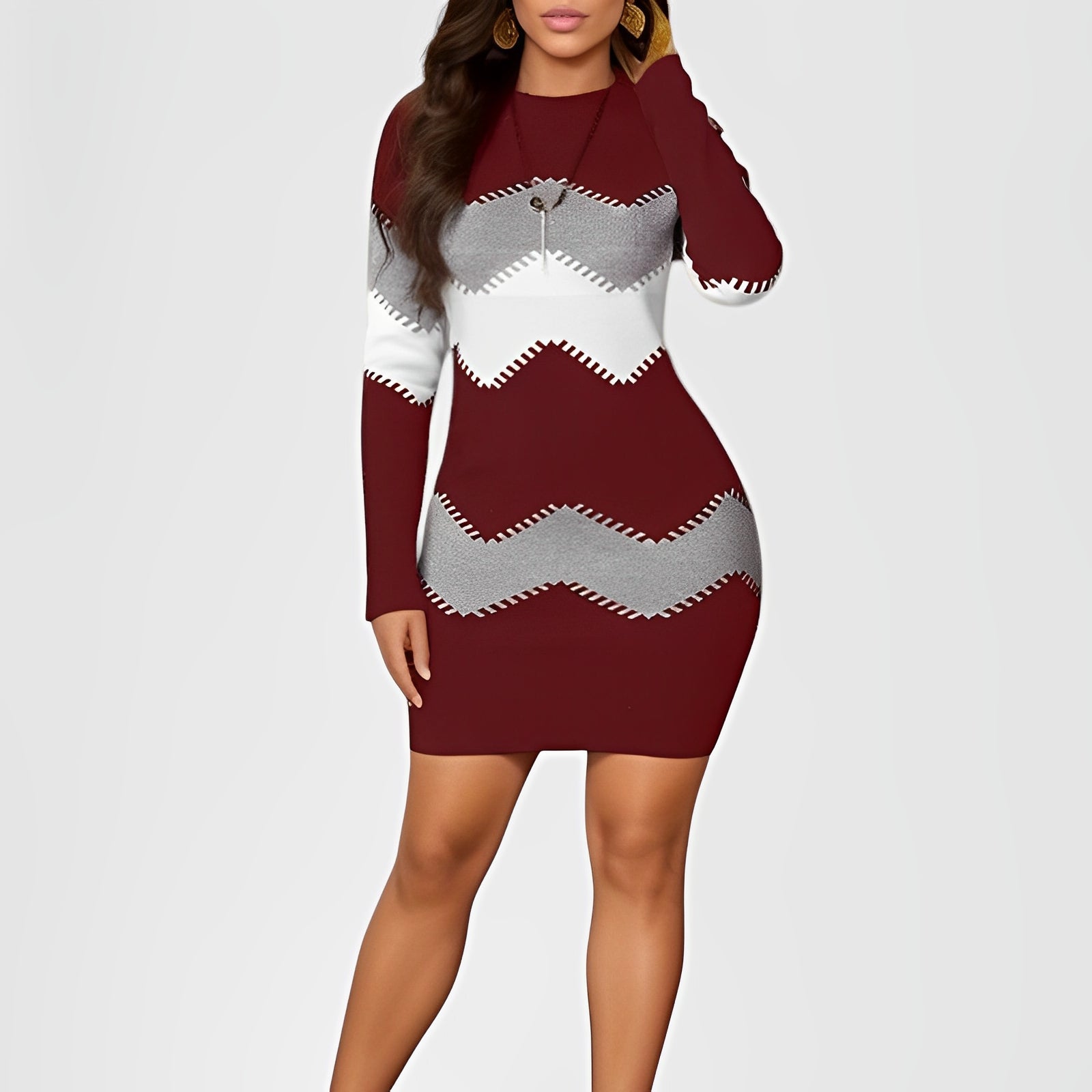 RENEN — Long Sleeve Knit Sweater Dress with Cutout Detail