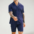 COVE — Men's Striped Shirt and Shorts Resort Set with Sharp Detail