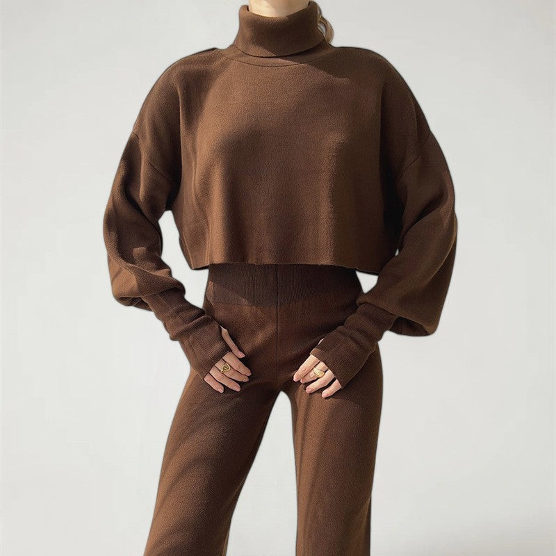 LYRINN — Women's Turtleneck Knit Set with Wide-Leg Pants