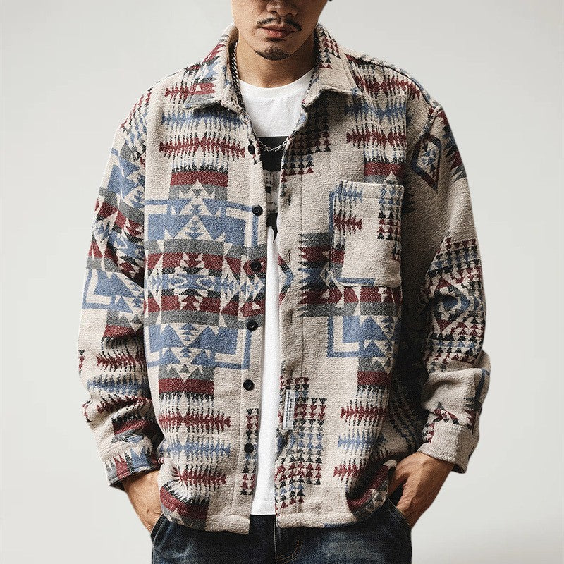 CELE — Men's Oversized Aztec Fleece Shirt Jacket with Sharp Detail