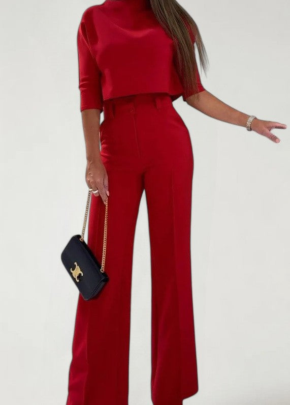 VANOR — Women's Crop Top and Wide-Leg Pants Set with Sharp Detail