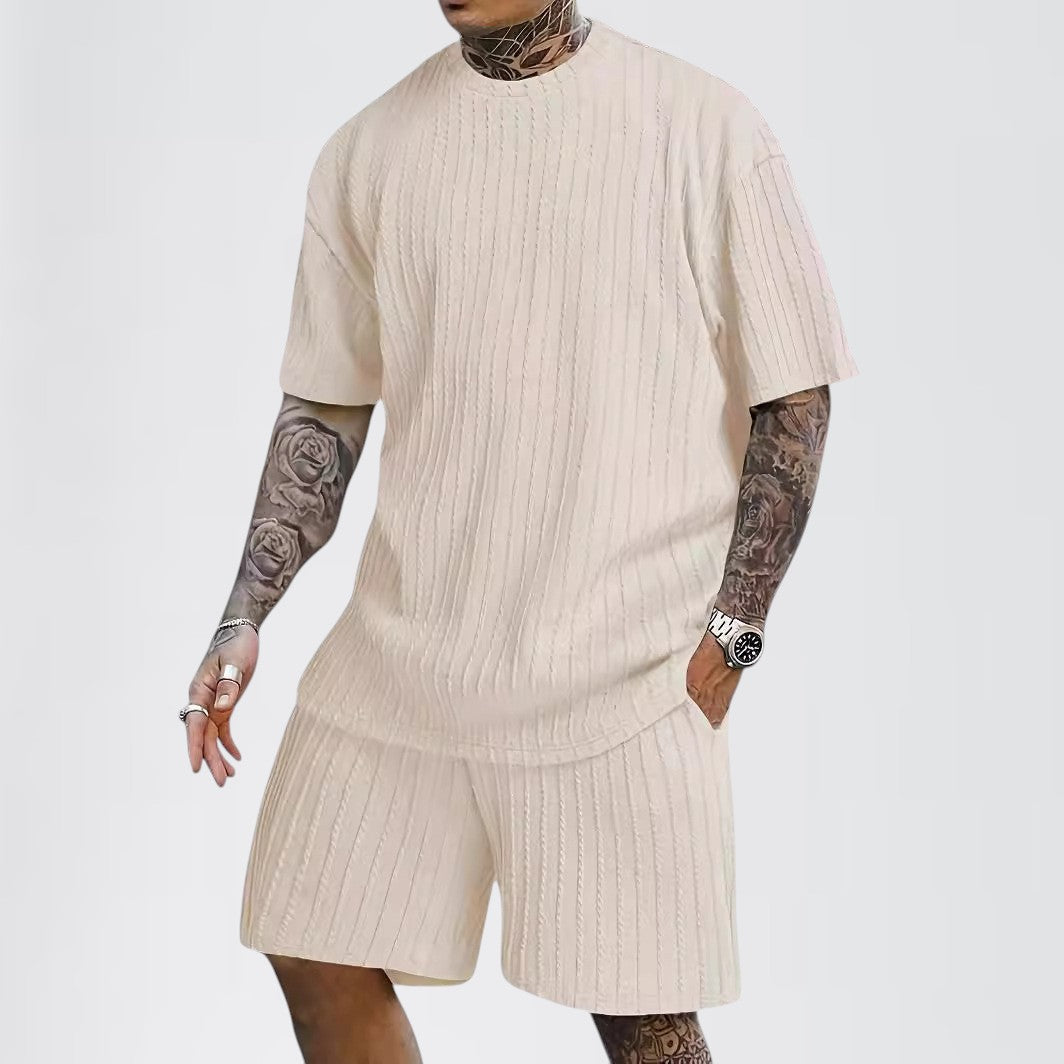 AXIO — Men's Ribbed Tee and Shorts Set for Summer with Sharp Detail