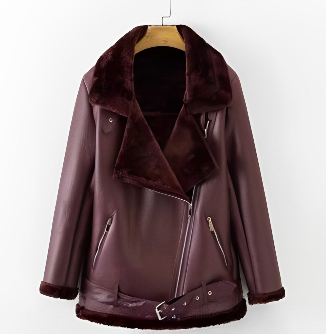 FENON — Faux Shearling Aviator Jacket with Belt Detail