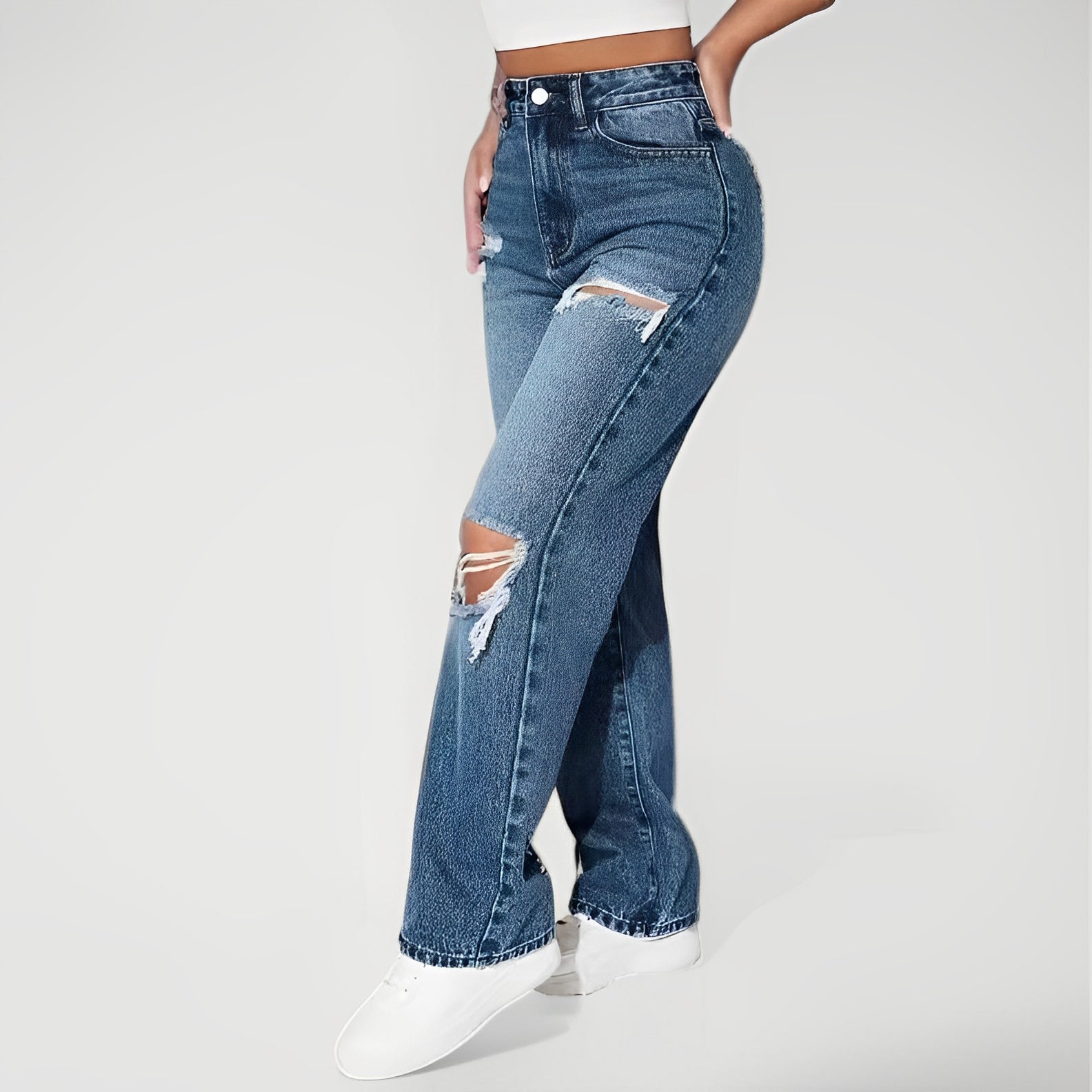 EVDEN — Women's High-Rise Distressed Straight-Leg Jeans