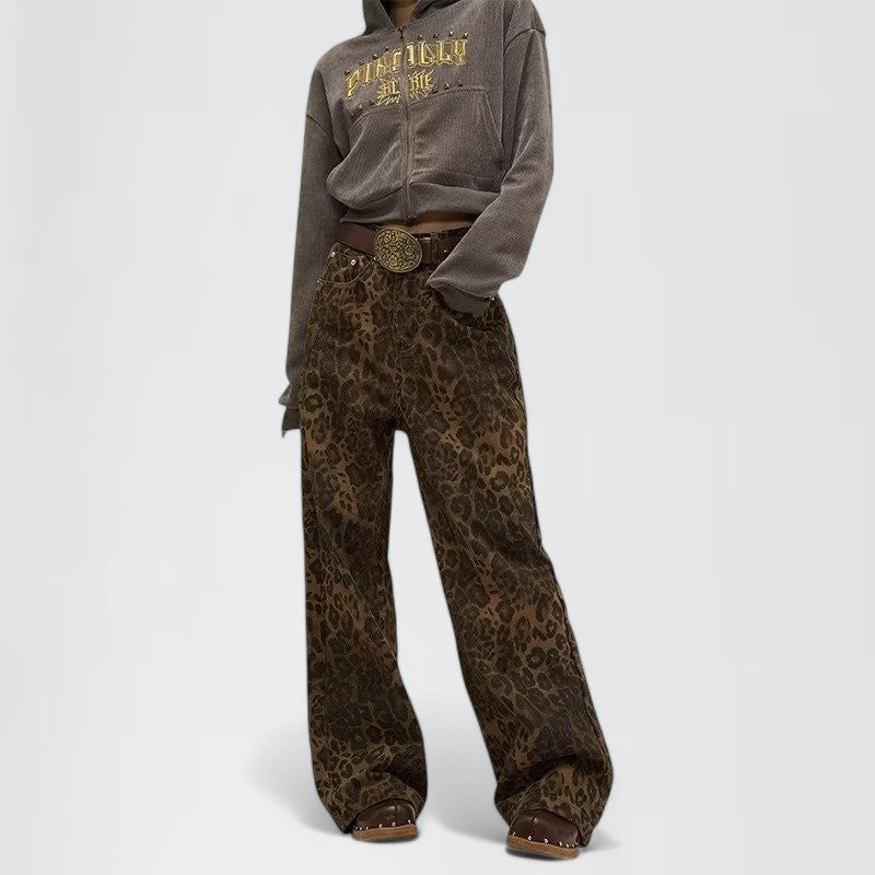 KAIOS — Women's Leopard Wide-Leg Jeans in Vintage Fit