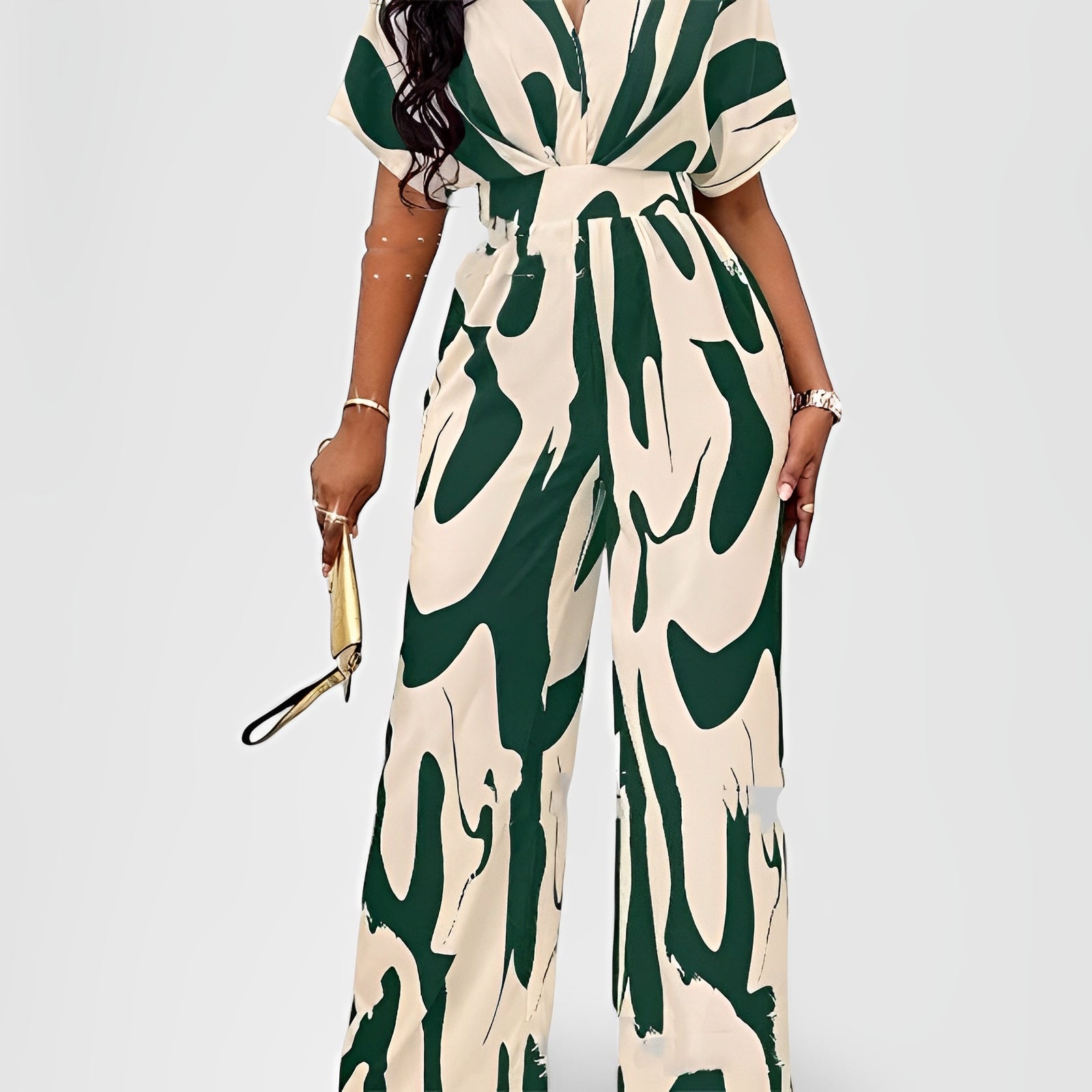 NOXA — Printed Belted Wide-Leg Jumpsuit for Women with Sharp Detail