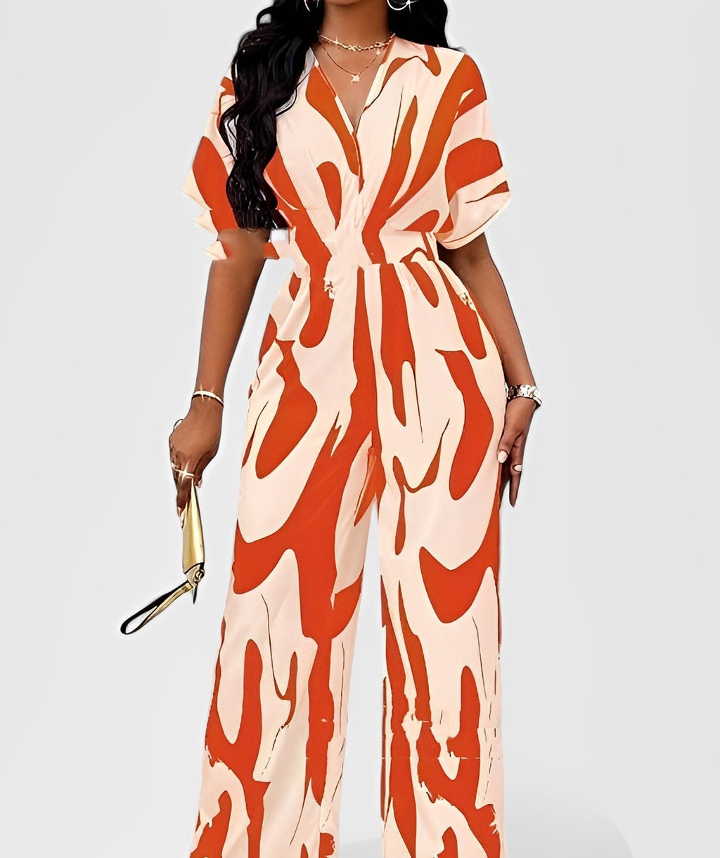 NOXA — Printed Belted Wide-Leg Jumpsuit for Women with Sharp Detail