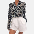 SOLIS — Satin Leopard Print Button-Up Blouse for Women