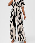 NOXA — Printed Belted Wide-Leg Jumpsuit for Women with Sharp Detail