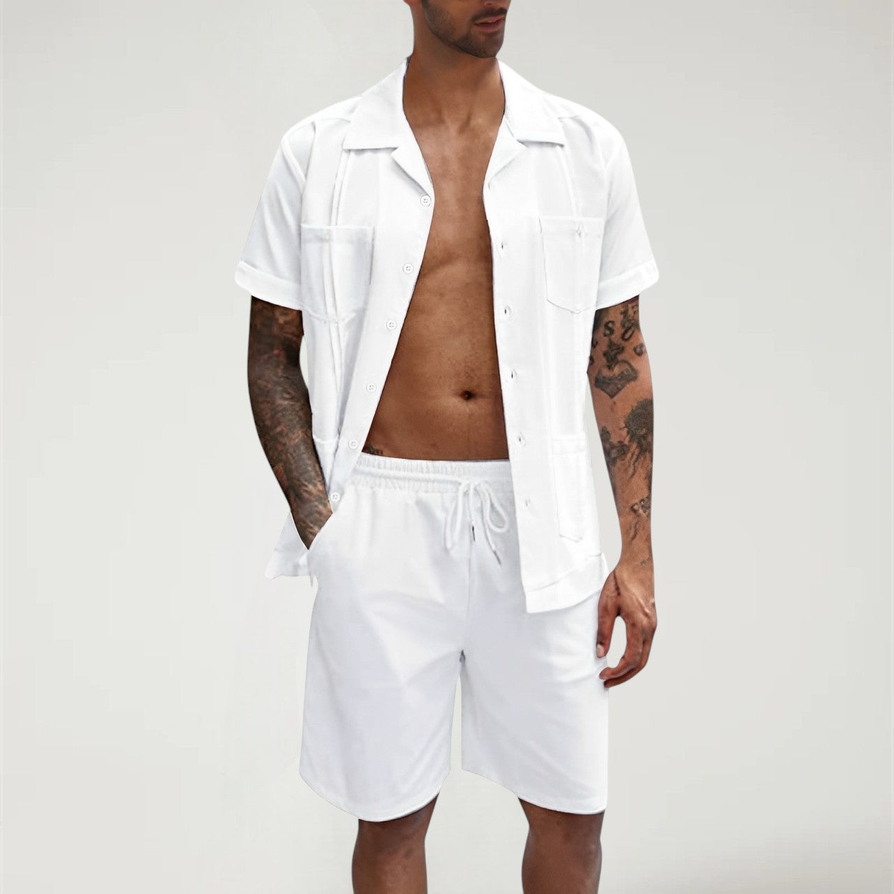 KYRORA — Men's Striped Shirt and Shorts Resort Set