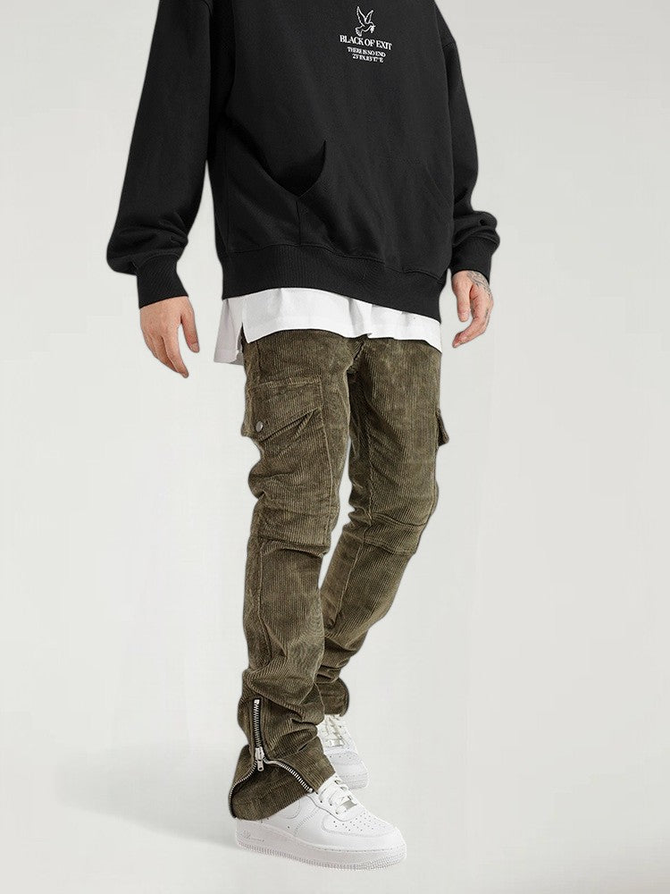 VANIO — Men's Corduroy Slim Cargo Jogger Pants with Zip Detail