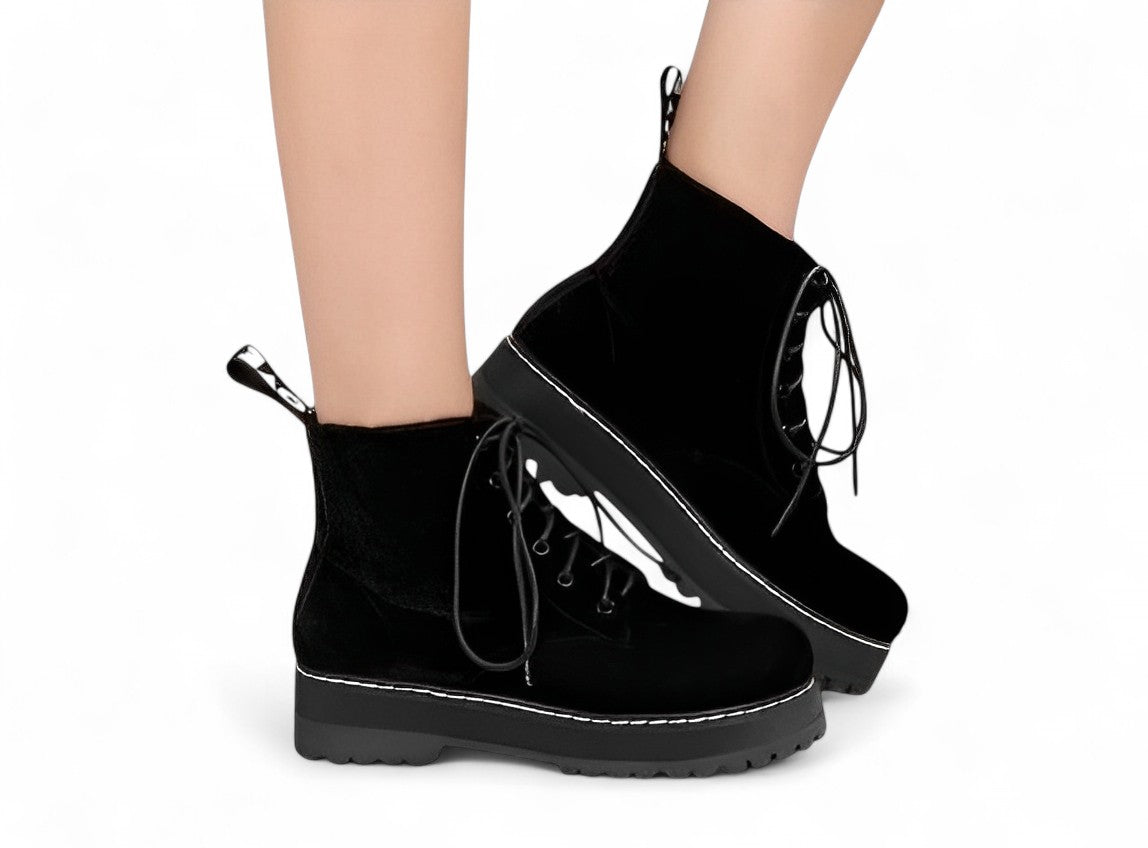 NOVEN — Women's Velvet Platform Lace-Up Ankle Boots