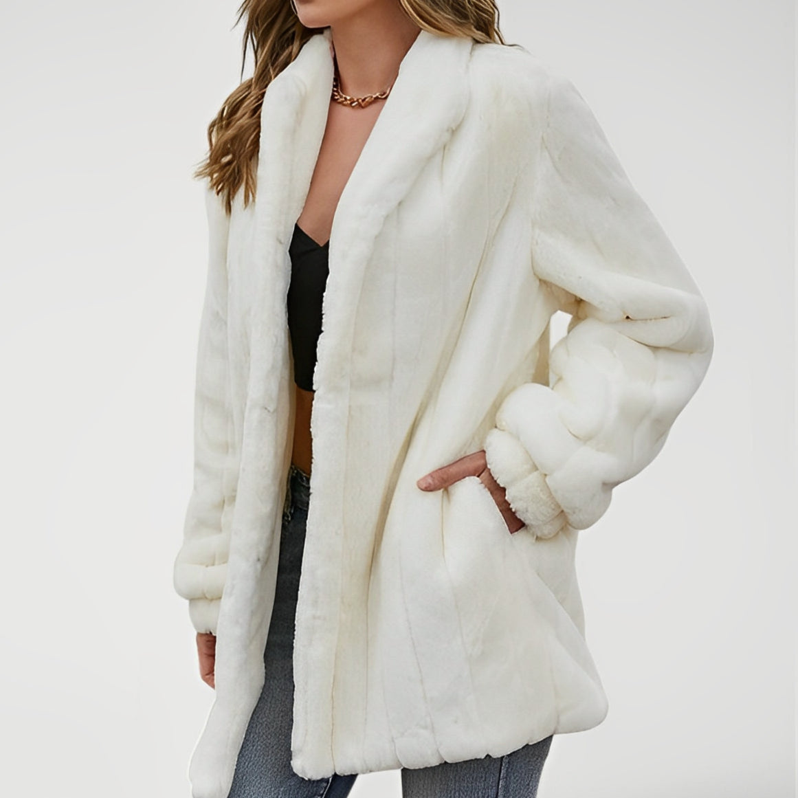 VALAN — Women's Floral Faux Fur Coat in Oversized Fit