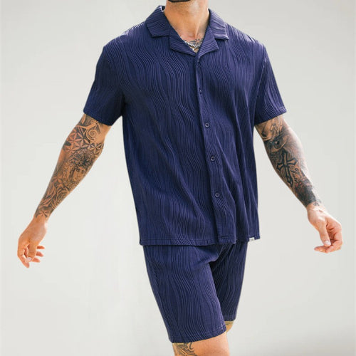COVE — Men's Striped Shirt and Shorts Resort Set with Sharp Detail