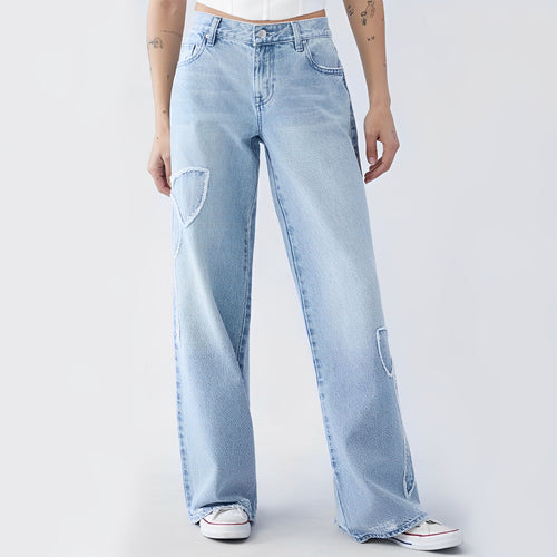 COREON — Women's Embroidered Butterfly Baggy Jeans with Street Edge