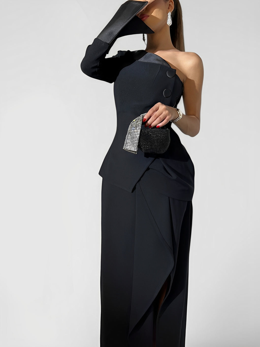 BRAVIO — Women's One-Shoulder Top and Irregular Skirt Set