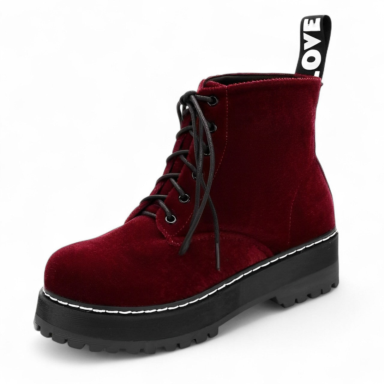 NOVEN — Women's Velvet Platform Lace-Up Ankle Boots