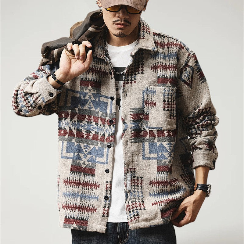CELE — Men's Oversized Aztec Fleece Shirt Jacket with Sharp Detail