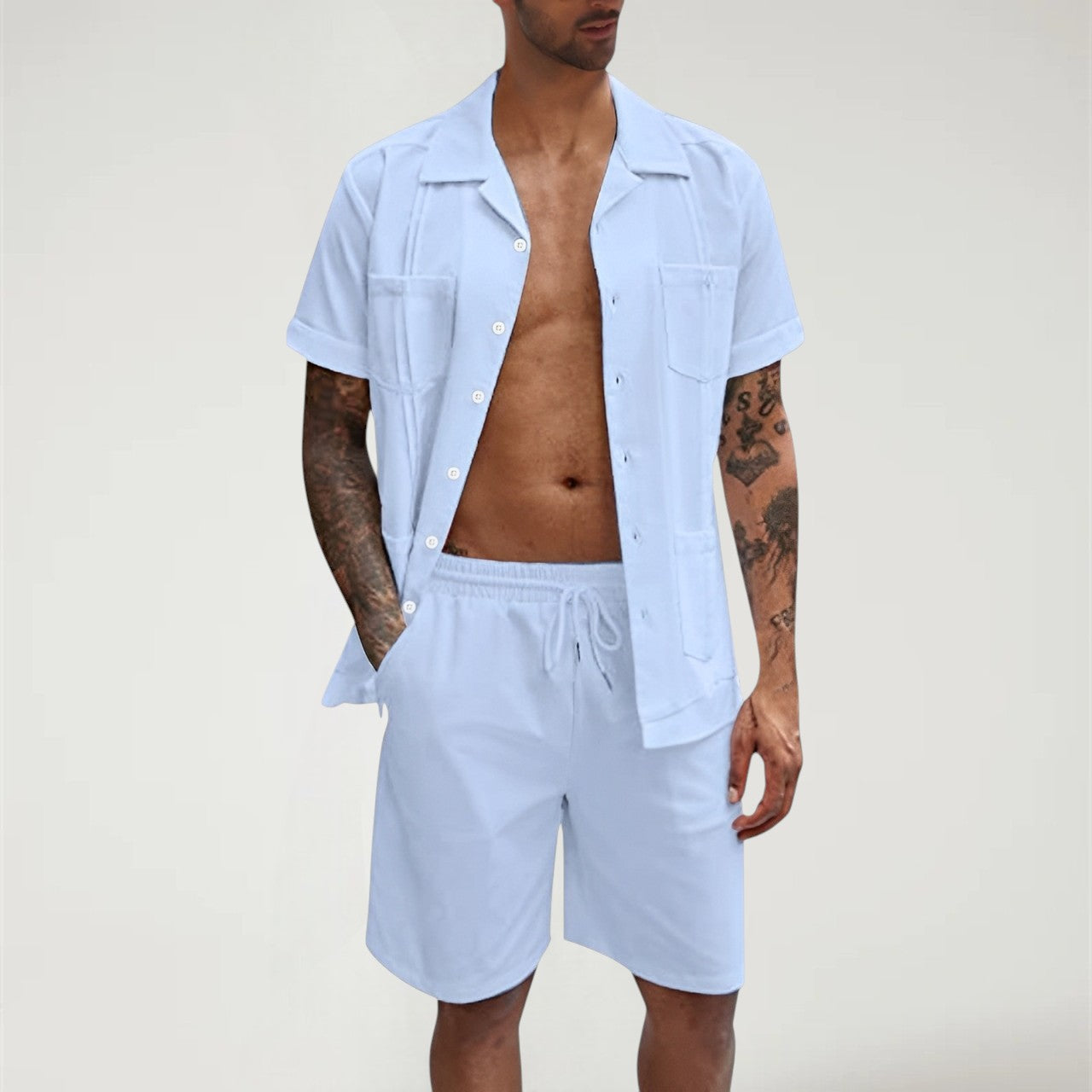 KYRORA — Men's Striped Shirt and Shorts Resort Set