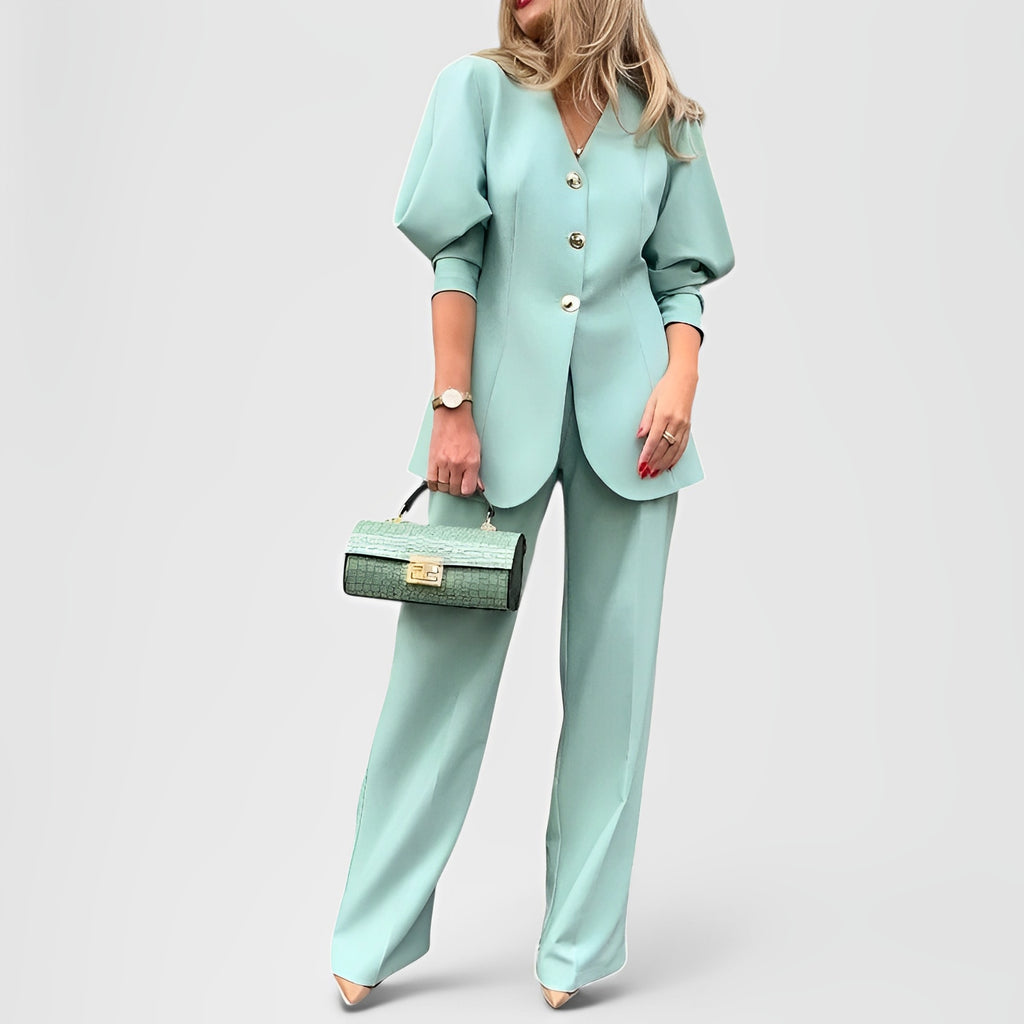AERVEN — Women's Lantern-Sleeve Blazer and Wide-Leg Set