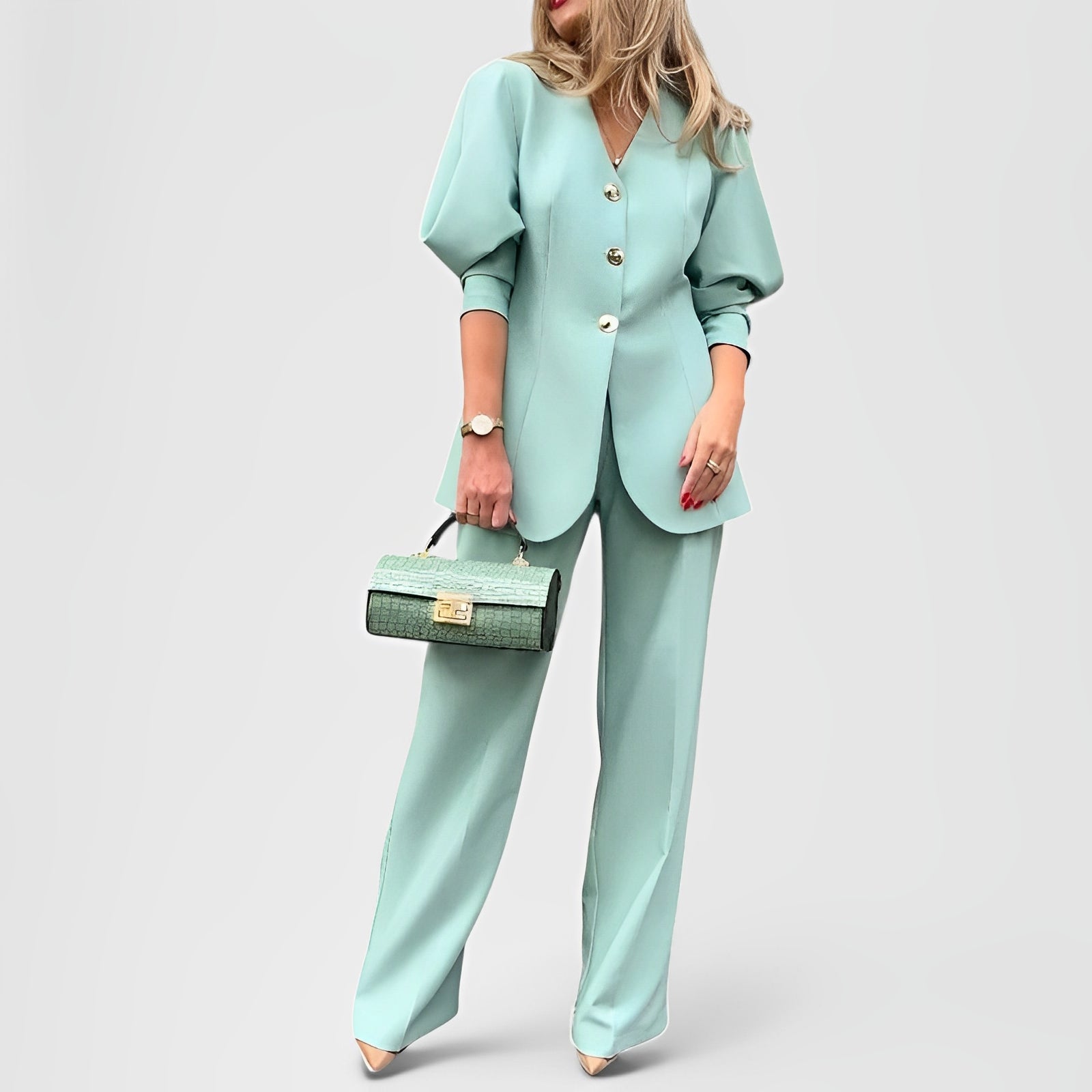 AERVEN — Women's Lantern-Sleeve Blazer and Wide-Leg Set