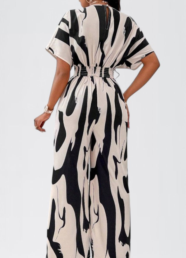 NOXA — Printed Belted Wide-Leg Jumpsuit for Women with Sharp Detail