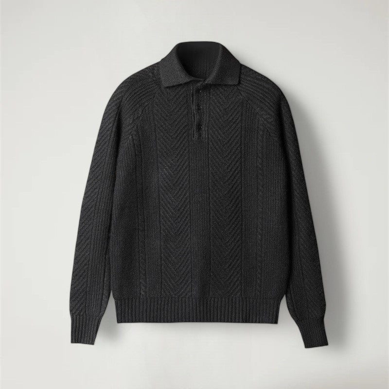 CELORA — Men's Textured Knit Polo Sweater Pullover