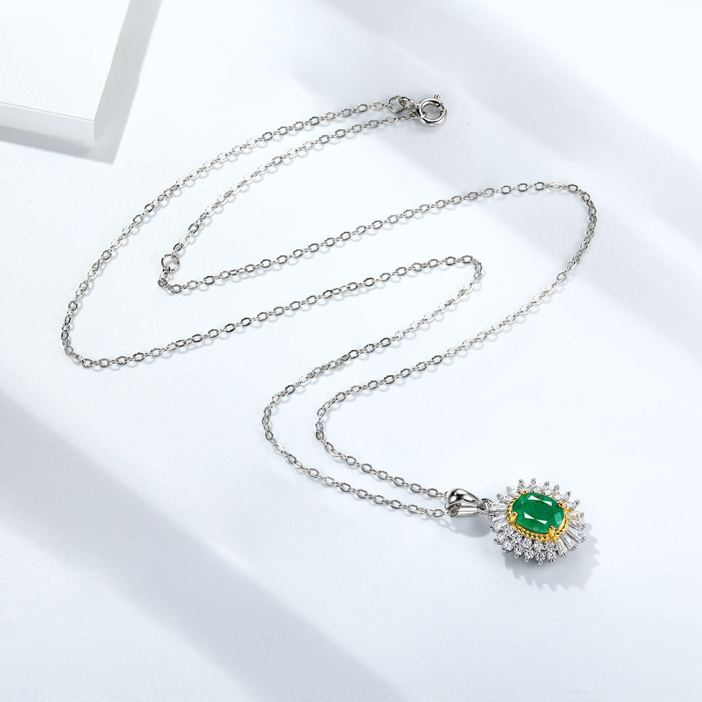 KYROR — Natural Emerald Pendant Necklace in 925 Silver