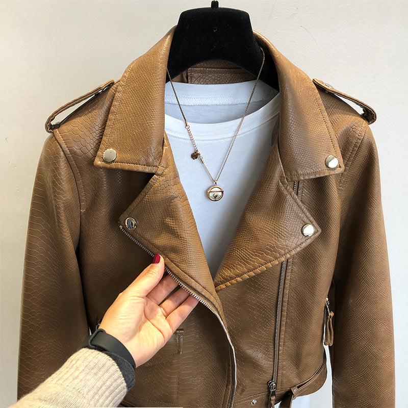 RENAR — Women's Cropped Faux Leather Jacket with Clean Edge