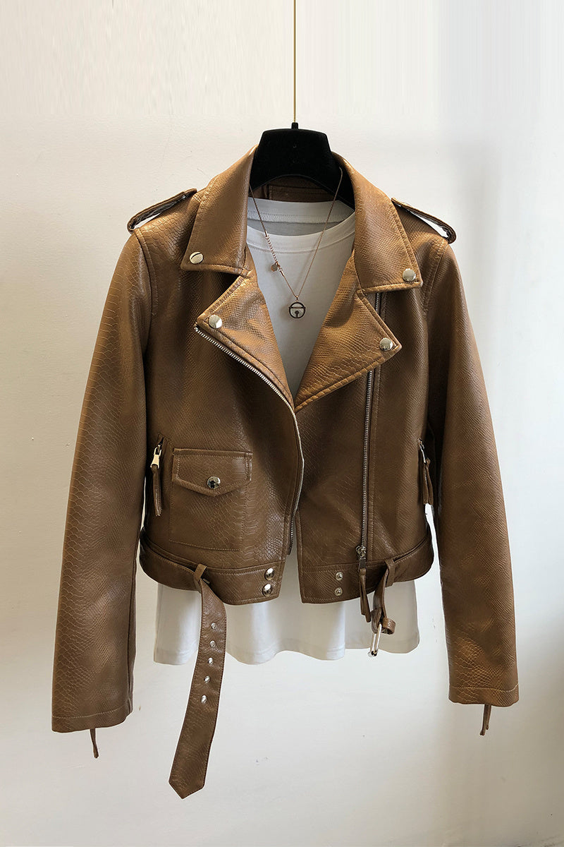 RENAR — Women's Cropped Faux Leather Jacket with Clean Edge