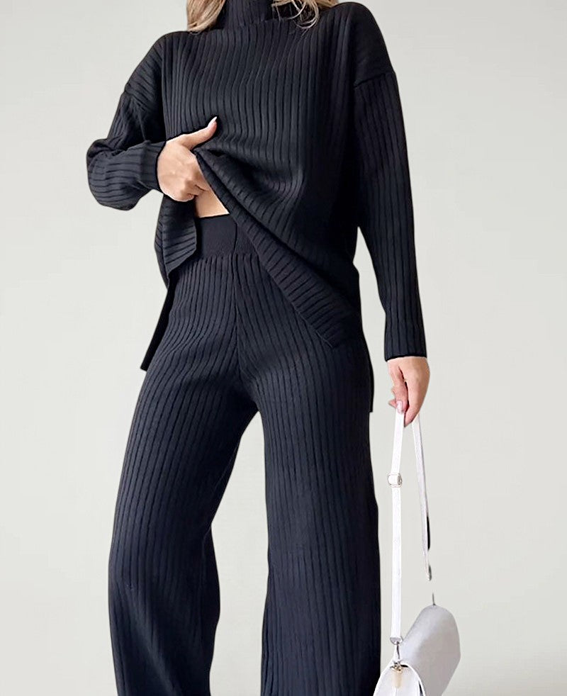 CORARA — Women's Knit Turtleneck Top and Pants Set