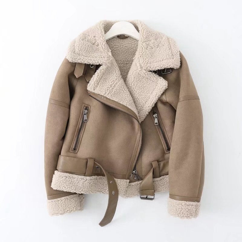 VALEON — Faux Suede Sherpa-Lined Moto Jacket for Winter