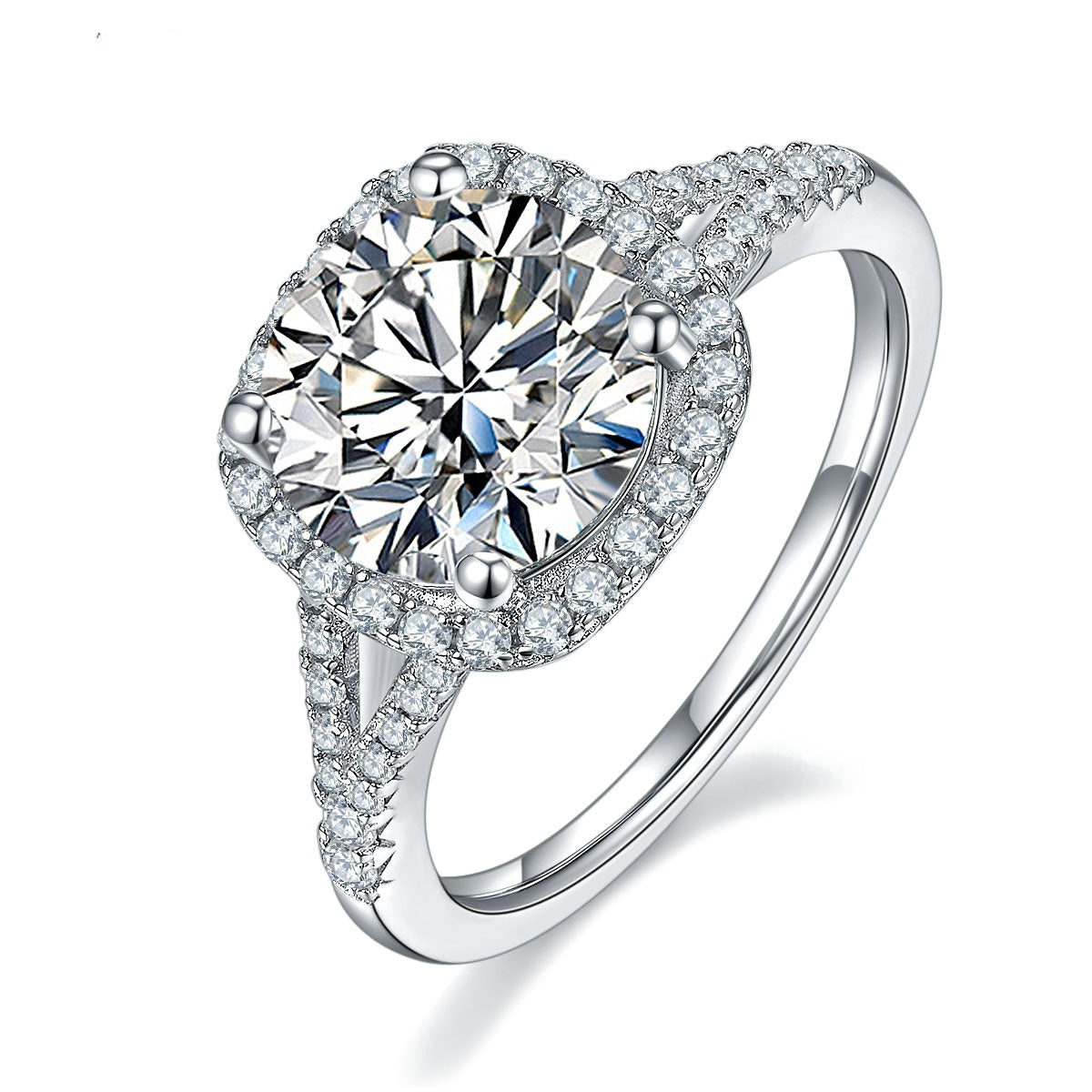 RENAN — White Gold Moissanite Ring in 925 Silver with Sharp Detail