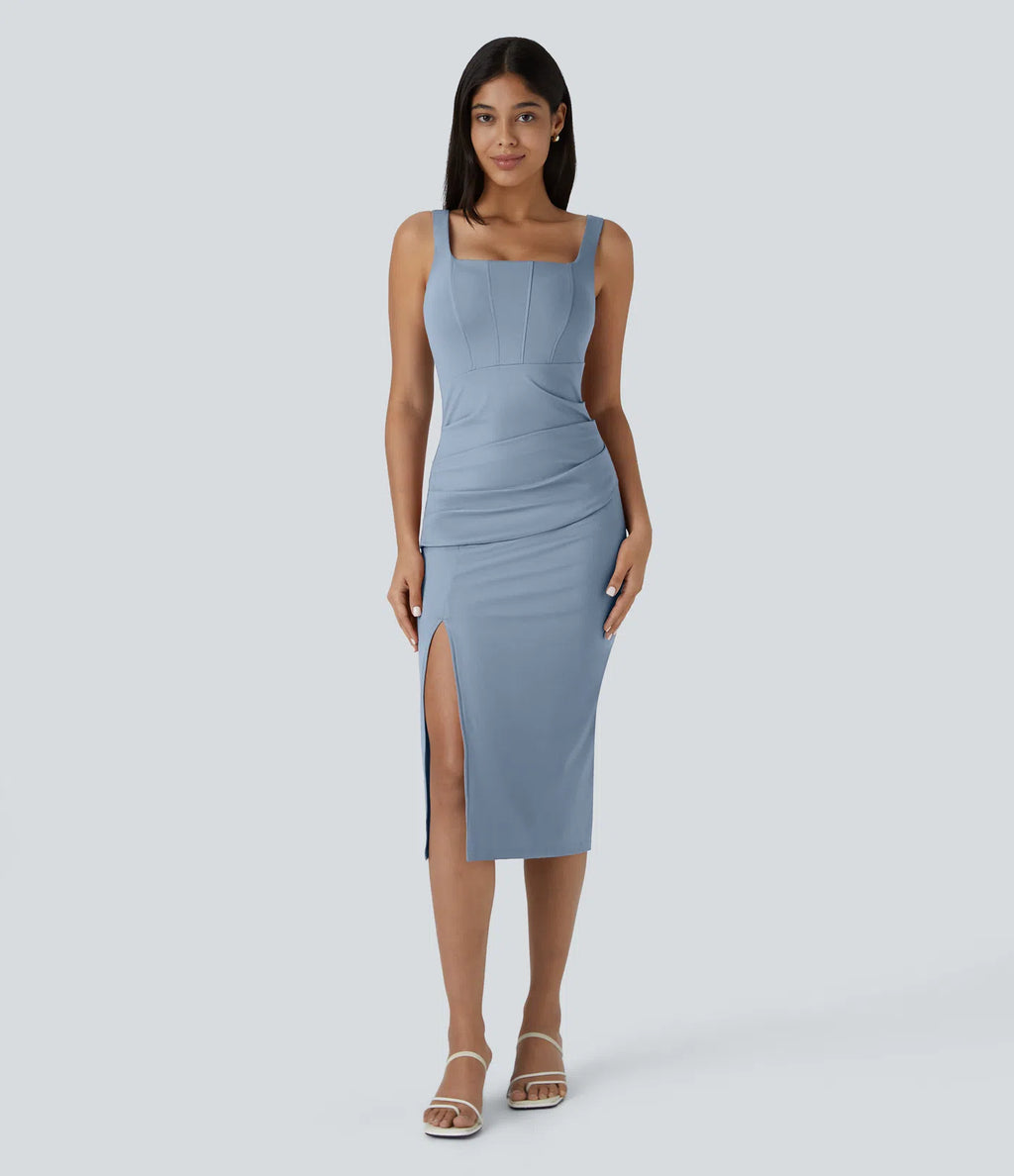 VANA — Square-Neck Midi Dress with Sculpted AURA Fit