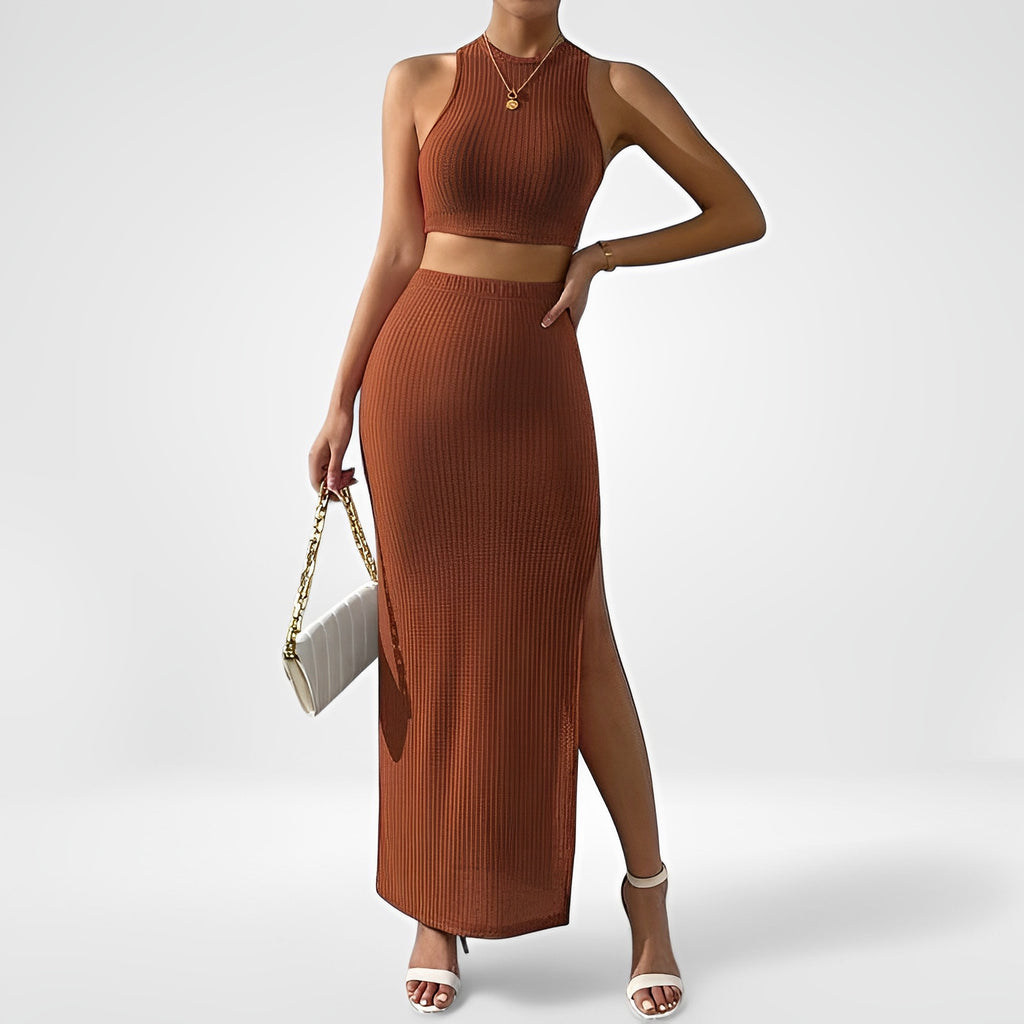 VYRIO — Sleeveless Knit Vest and Maxi Skirt Set for Everyday Layering