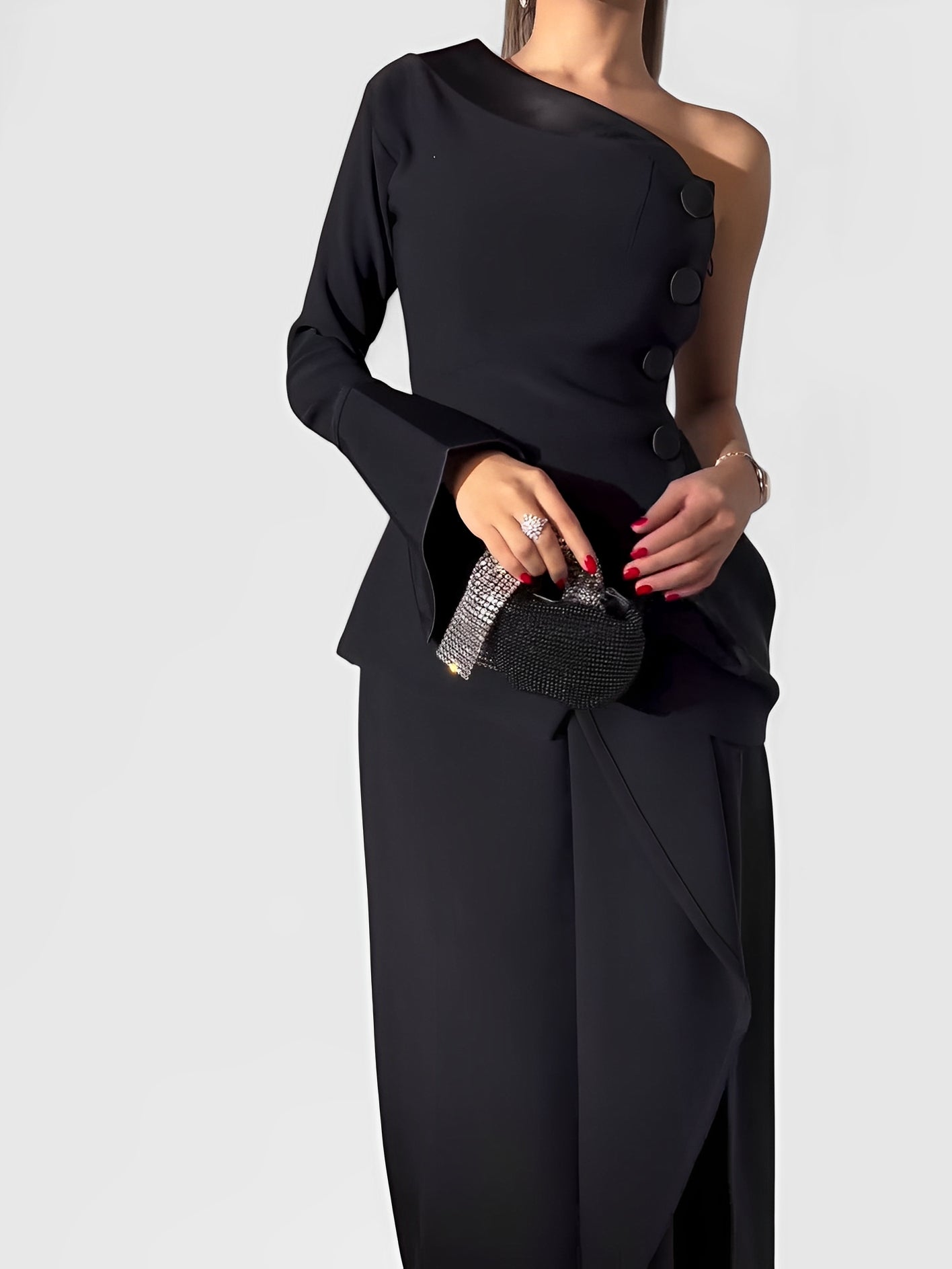 BRAVIO — Women's One-Shoulder Top and Irregular Skirt Set