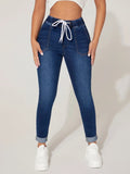 MARON — High-Rise Drawstring Skinny Denim Jeans Pants