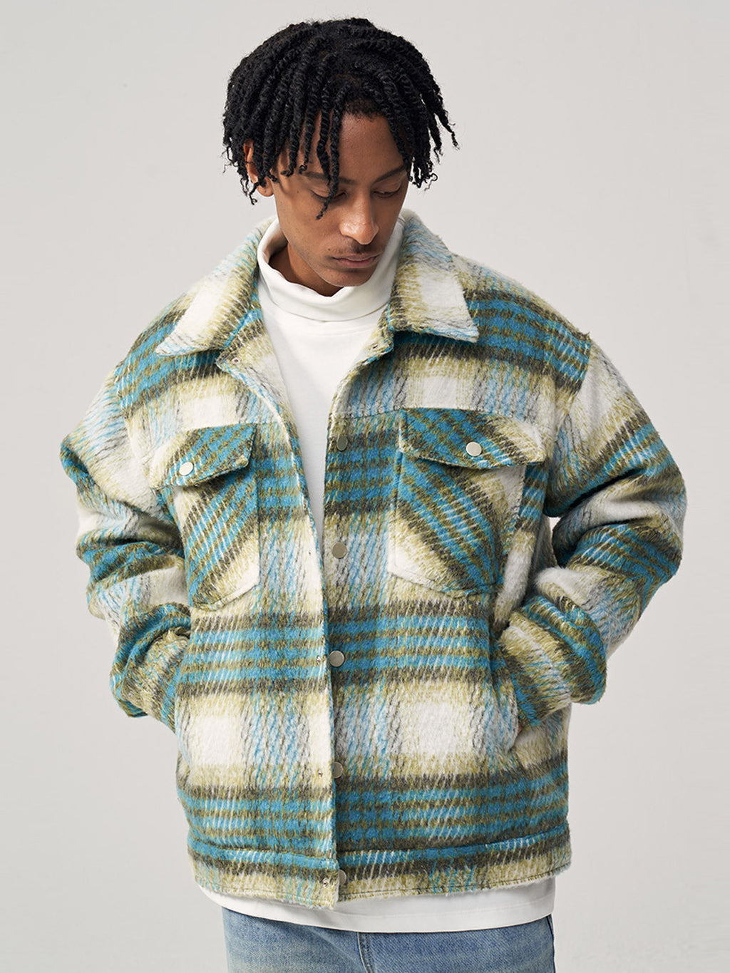 VYRE — Checked Wool Blend Shirt Jacket for Women with Sharp Detail