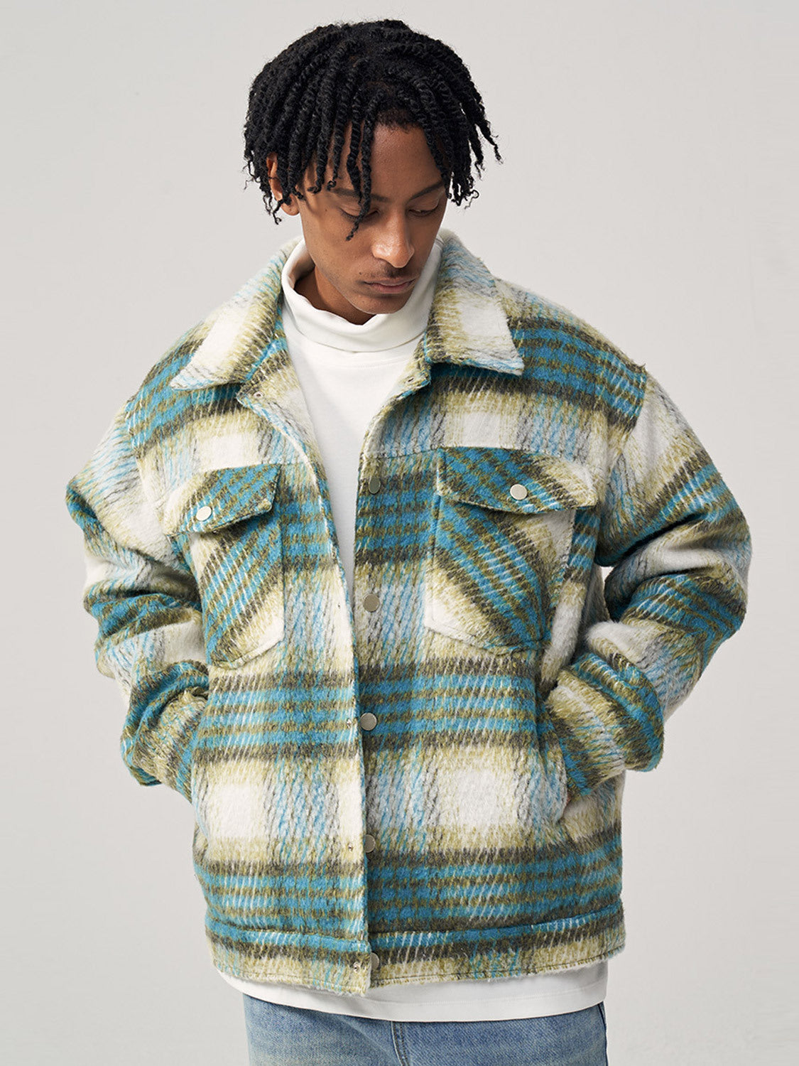 VYRE — Checked Wool Blend Shirt Jacket for Women with Sharp Detail