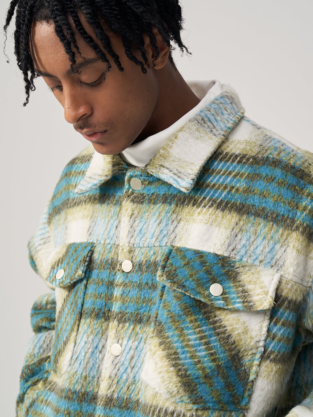 VYRE — Checked Wool Blend Shirt Jacket for Women with Sharp Detail