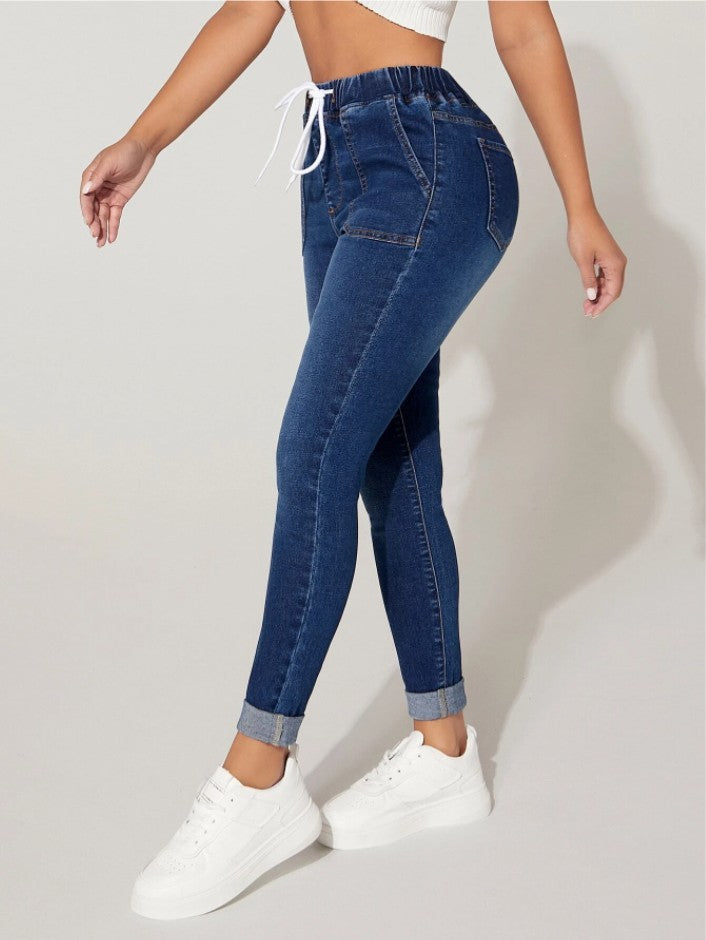 MARON — High-Rise Drawstring Skinny Denim Jeans Pants
