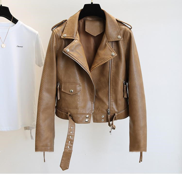 RENAR — Women's Cropped Faux Leather Jacket with Clean Edge