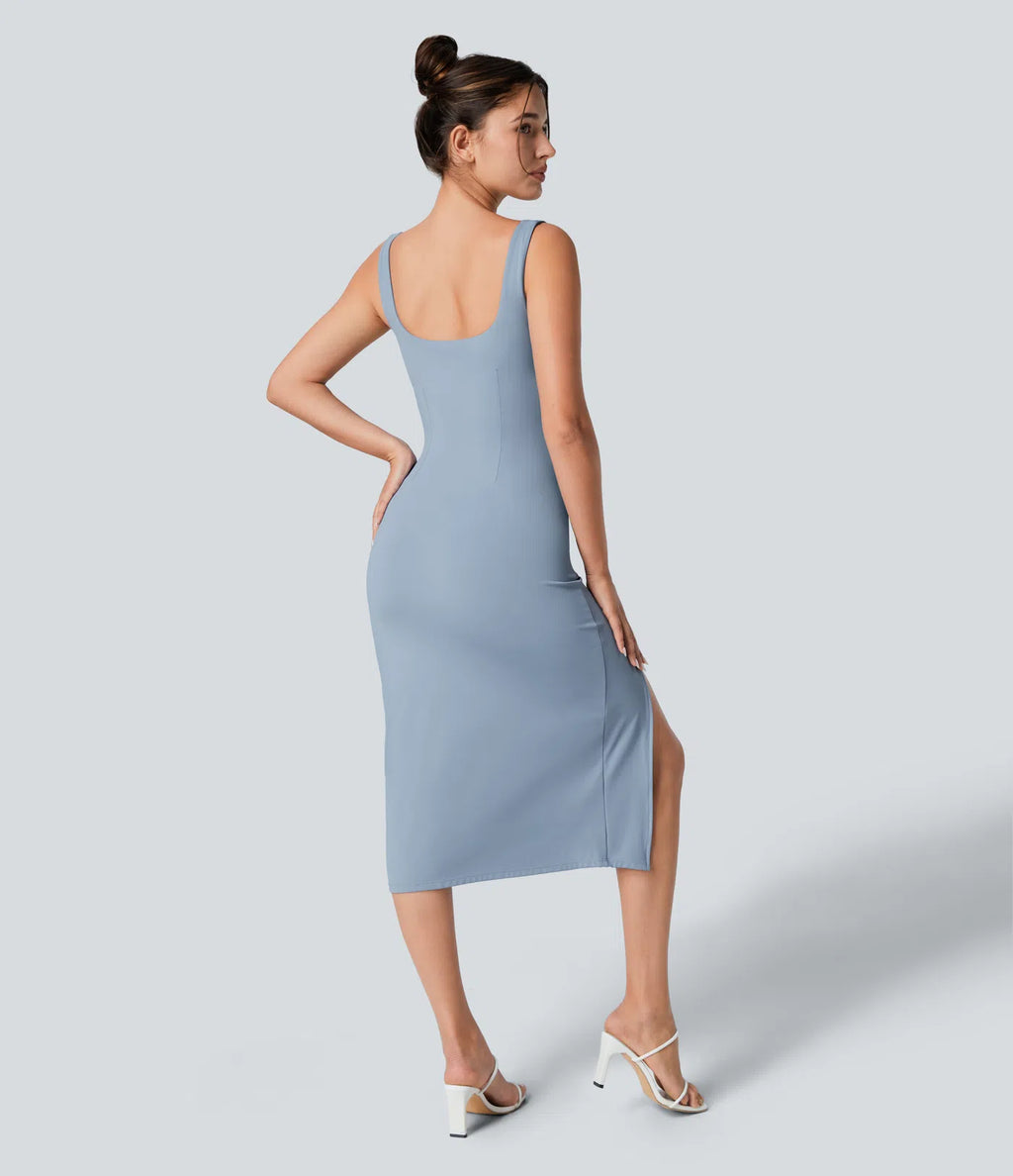 VANA — Square-Neck Midi Dress with Sculpted AURA Fit
